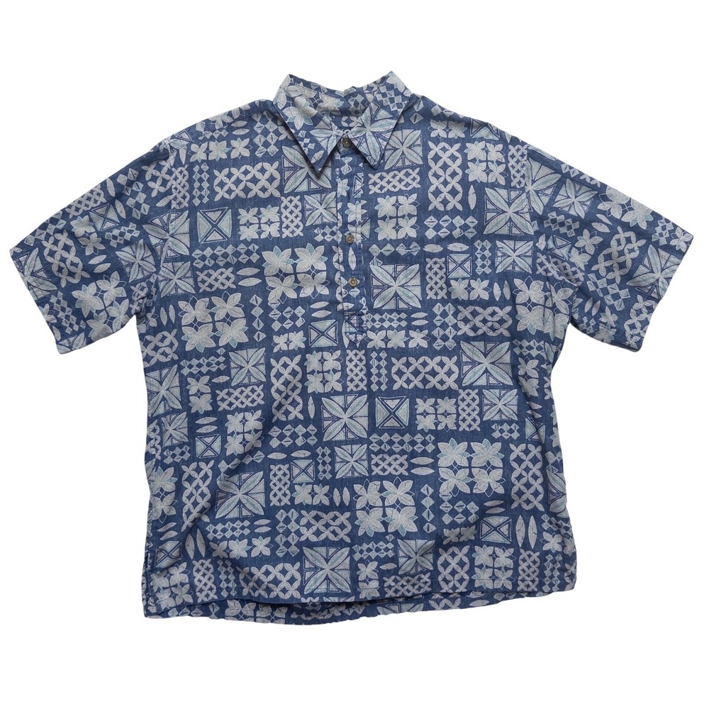 Ono & Company Hawaiian Shirt Mens XL Blue Tribal Pullover Aloha Cotton